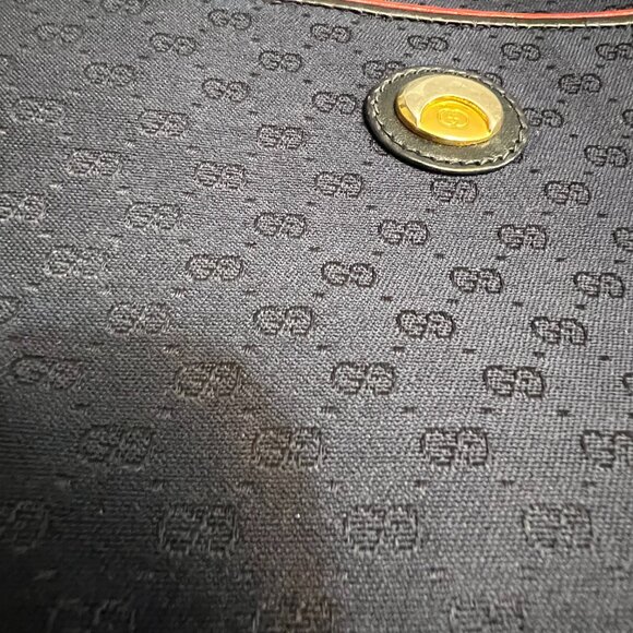 Vintage Gucci GG Monogram Navy Canvas Leather Crossbody Bag Red Trim Logo Italy - Picture 3 of 12